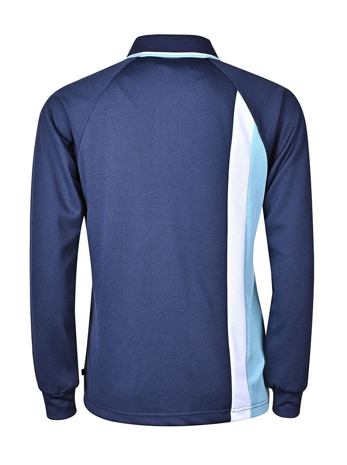 LS Mesh polo with 2 vertical Stripes