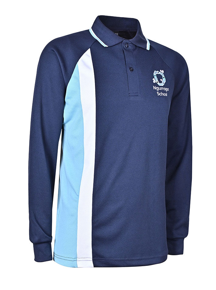 LS Mesh polo with 2 vertical Stripes
