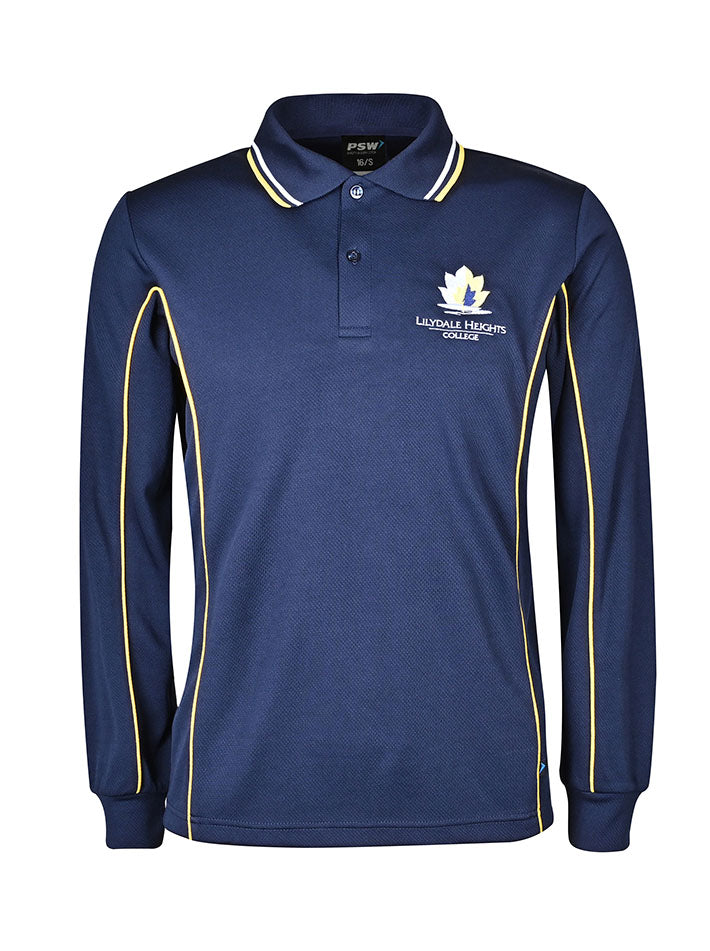 MIcromesh LS polo w contrast piping & 3 color collar
