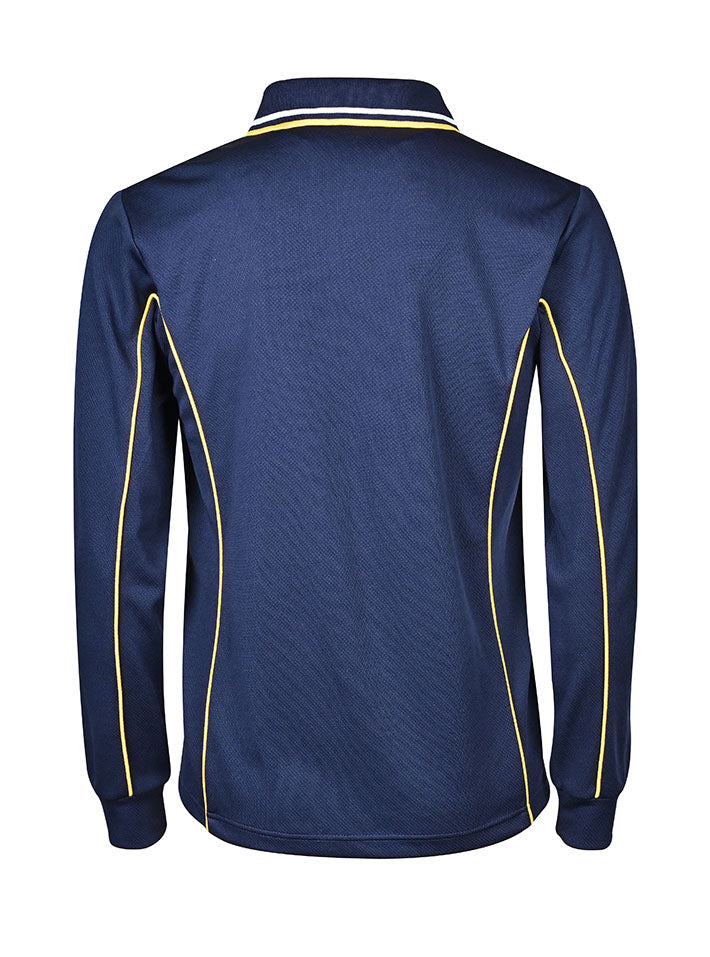 MIcromesh LS polo w contrast piping & 3 color collar