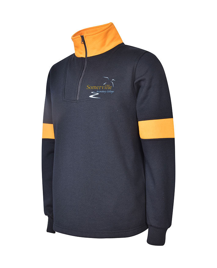 Fleece Rugby Windcheater-Contrast Sleeve Panels