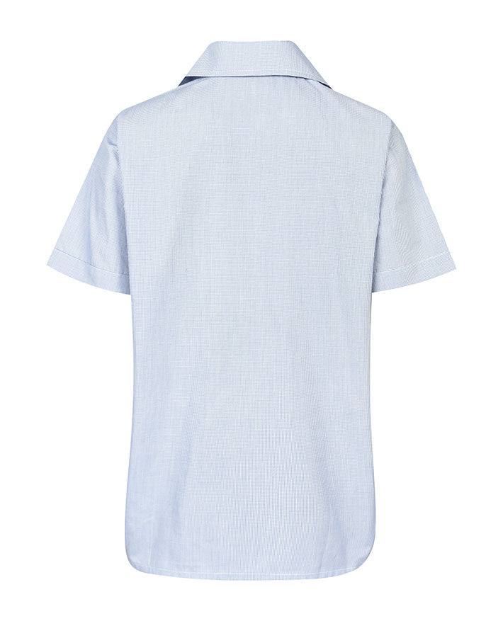 Short Sleeve Houndstooth Blouse - Peter Pan Collar
