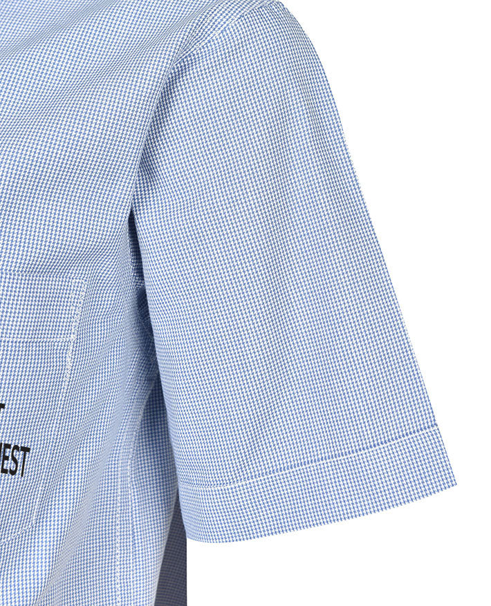 Short Sleeve Houndstooth Blouse - Peter Pan Collar