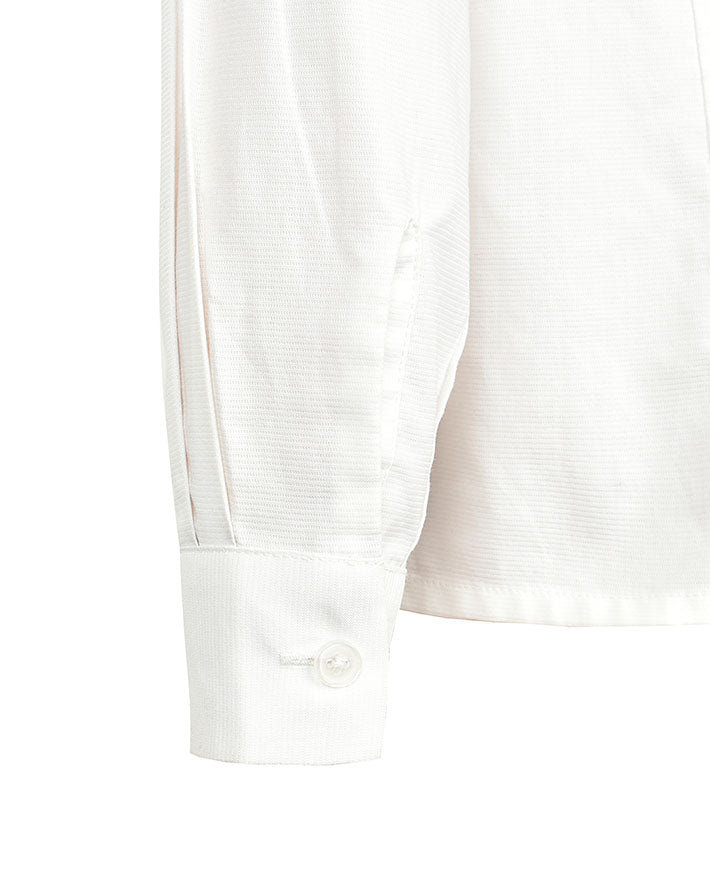 Long Sleeve Jacquard Blouse - Stand Collar