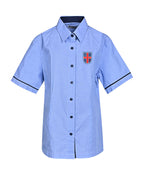 SS blouse with piping, contrast collar and placket