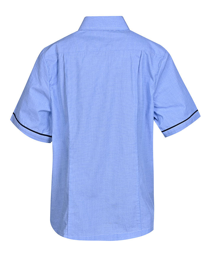 SS blouse with piping, contrast collar and placket