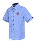 SS blouse with piping, contrast collar and placket