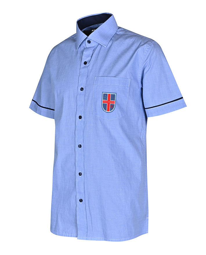 SS shirt with piping, contrast collar & placket
