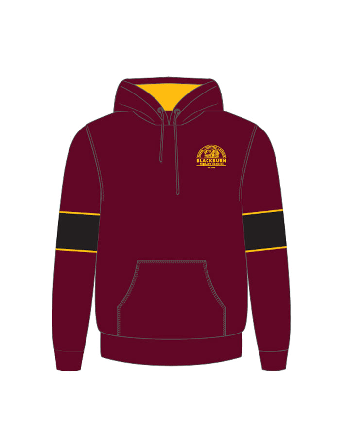 Hooded windcheater with contrast bands on arm